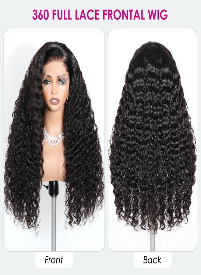 بيزاز شعر مستعار Pizazz Hidden Strap 360 Full Lace Frontal Hair، شعر بشري، منتوف مسبقًا، مبيض مسبقًا، كثافة 180، شعر مستعار مموج بدون غراء مع رباط (أسود، 18 بوصة) - Image 2
